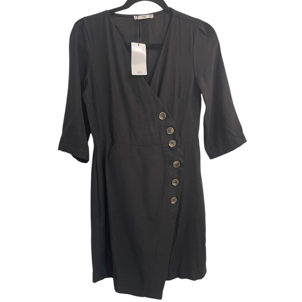 MNG Casual by Mango NWT Black Button-Front Wrap Dress - Size Women’s Small - Picture 2 of 9
